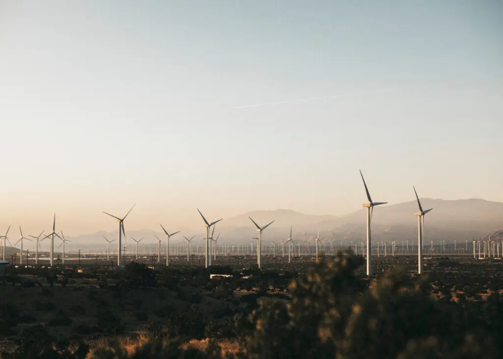 Wind turbines in the Palm Springs desert, USA