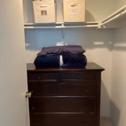 Closet with dresser and storage bins at Desert Falls- Family Home by Open Air Homes