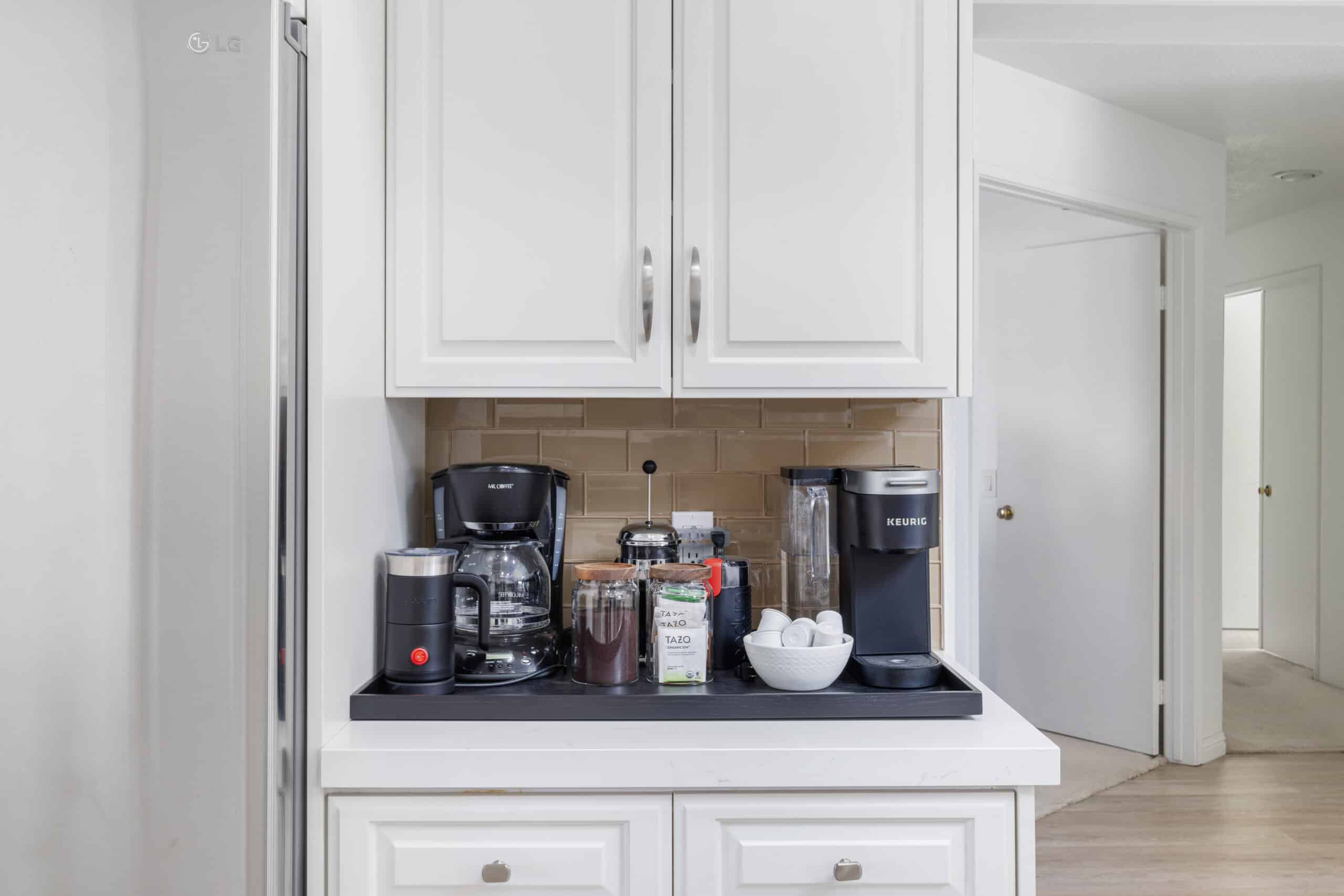 Desert Falls coffee and tea station with Keurig and drip brewer
