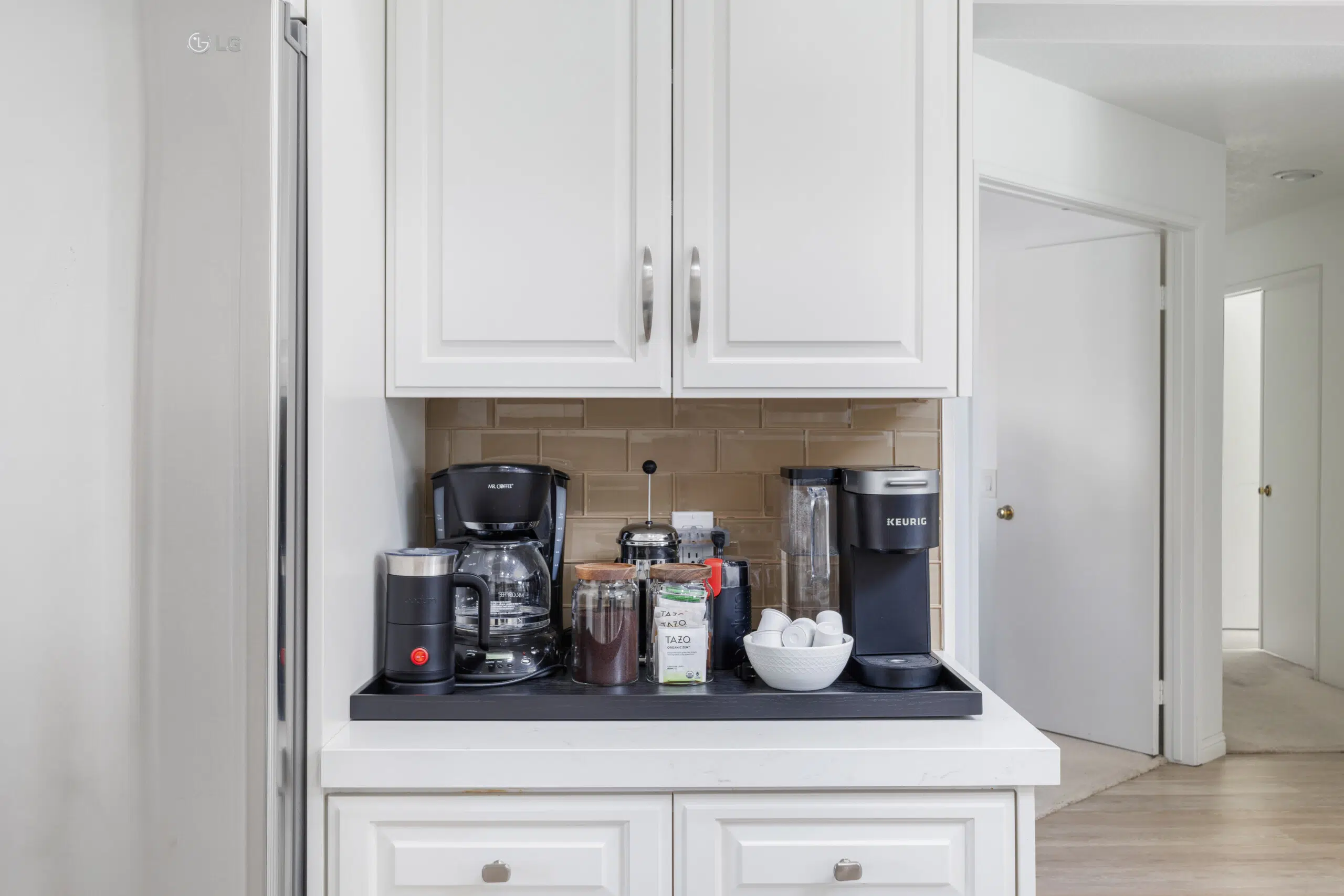 Desert Falls coffee and tea station with Keurig and drip brewer