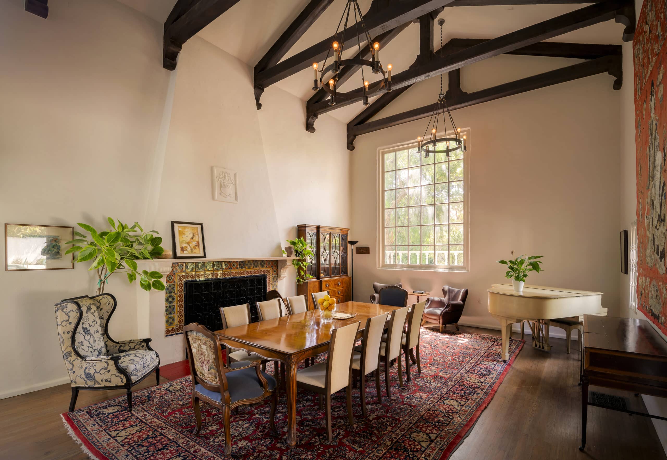 007 5 Bedroom Pacific Palisades Estate Formal Dining Room With Beamed Cathedral Ceiling 1 scaled