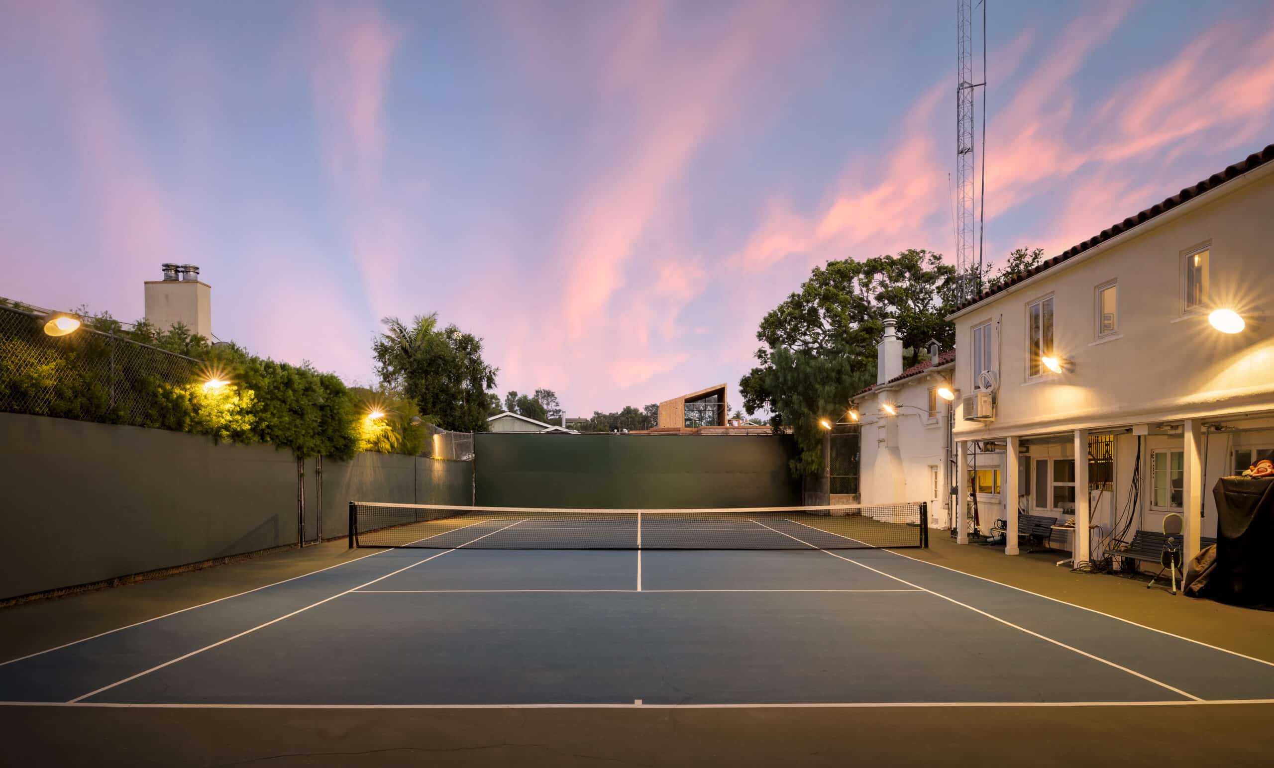 064 5 Bedroom Pacific Palisades Estate Lit Tennis Court at Sunset 1 scaled
