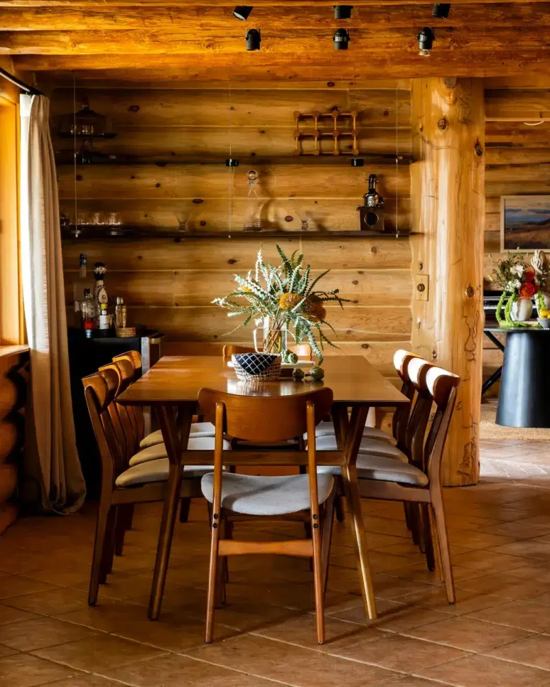 Dining area with wooden table and chairs at Retreat to the Rocks, Ventura County